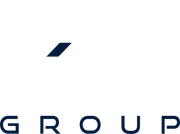 A group logo with a blue arrow and the word group on a white background.
