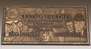 a bronze plaque for kevin r. barthel who died on june 2 2007