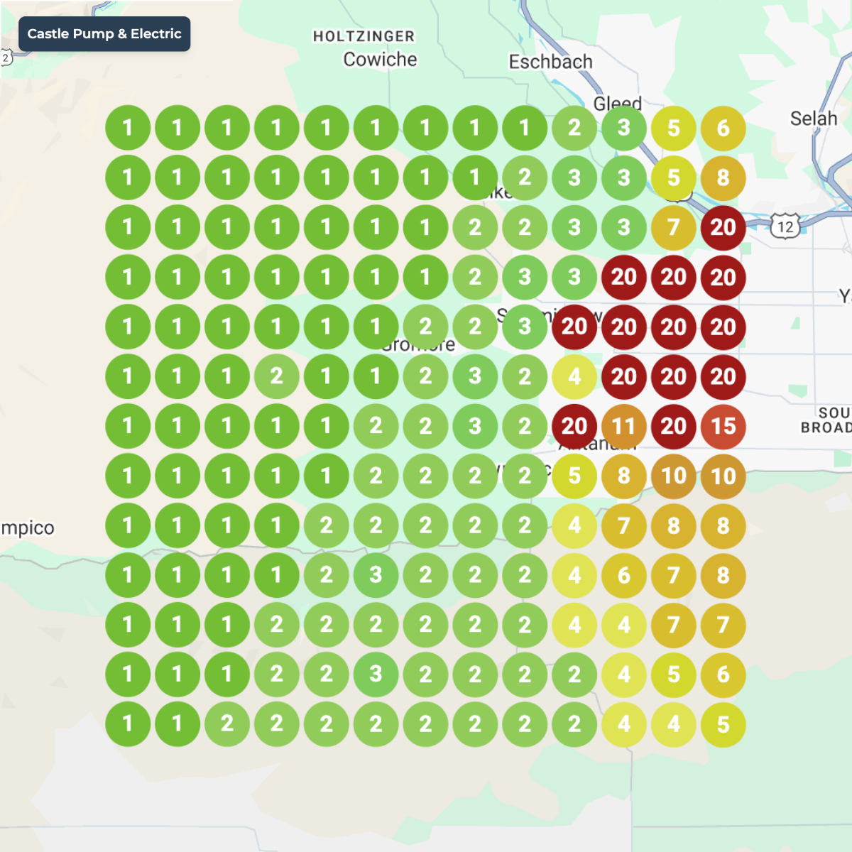 Before and after Castle Pump heatmap pre-60-days