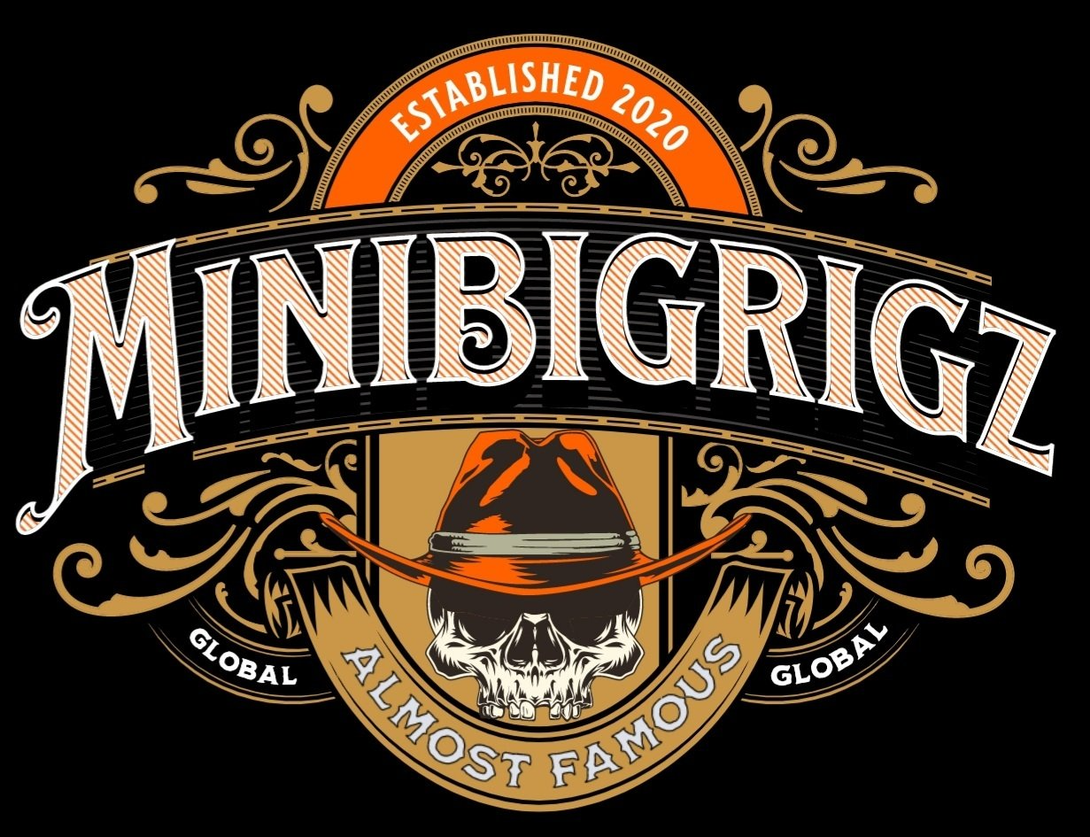 A logo for minibigrigz almost famous global