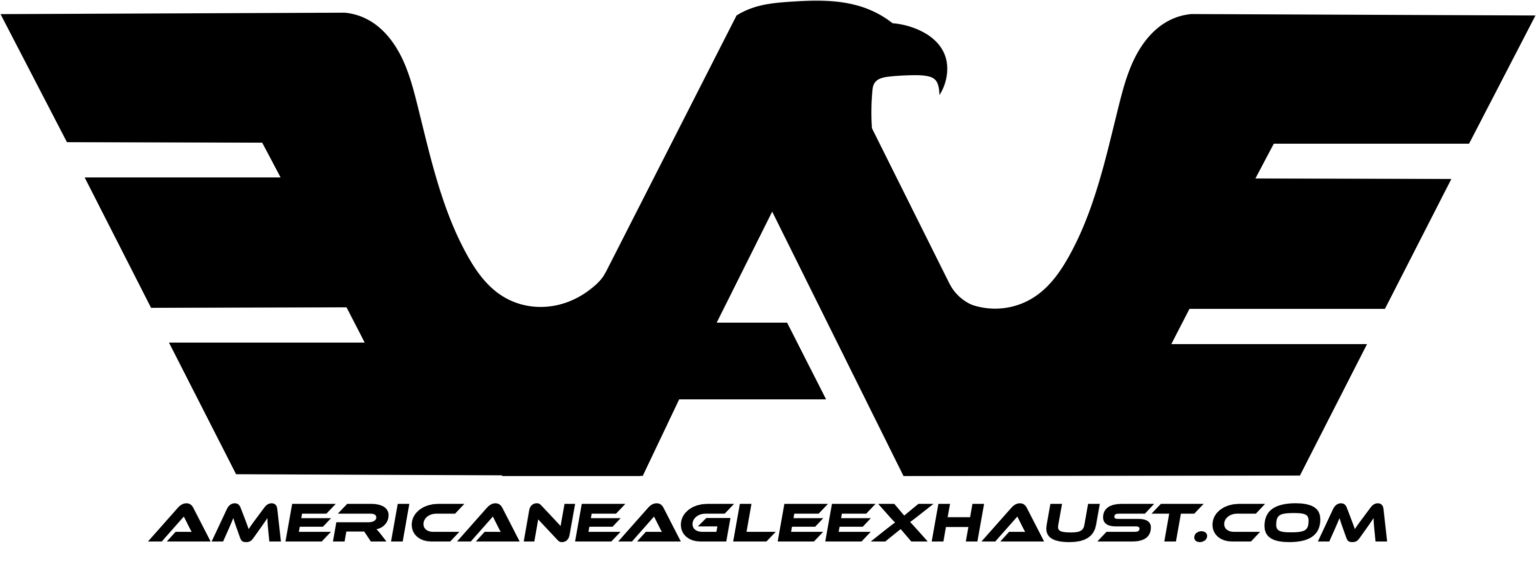 Black logo: stylized eagle wings and head forming