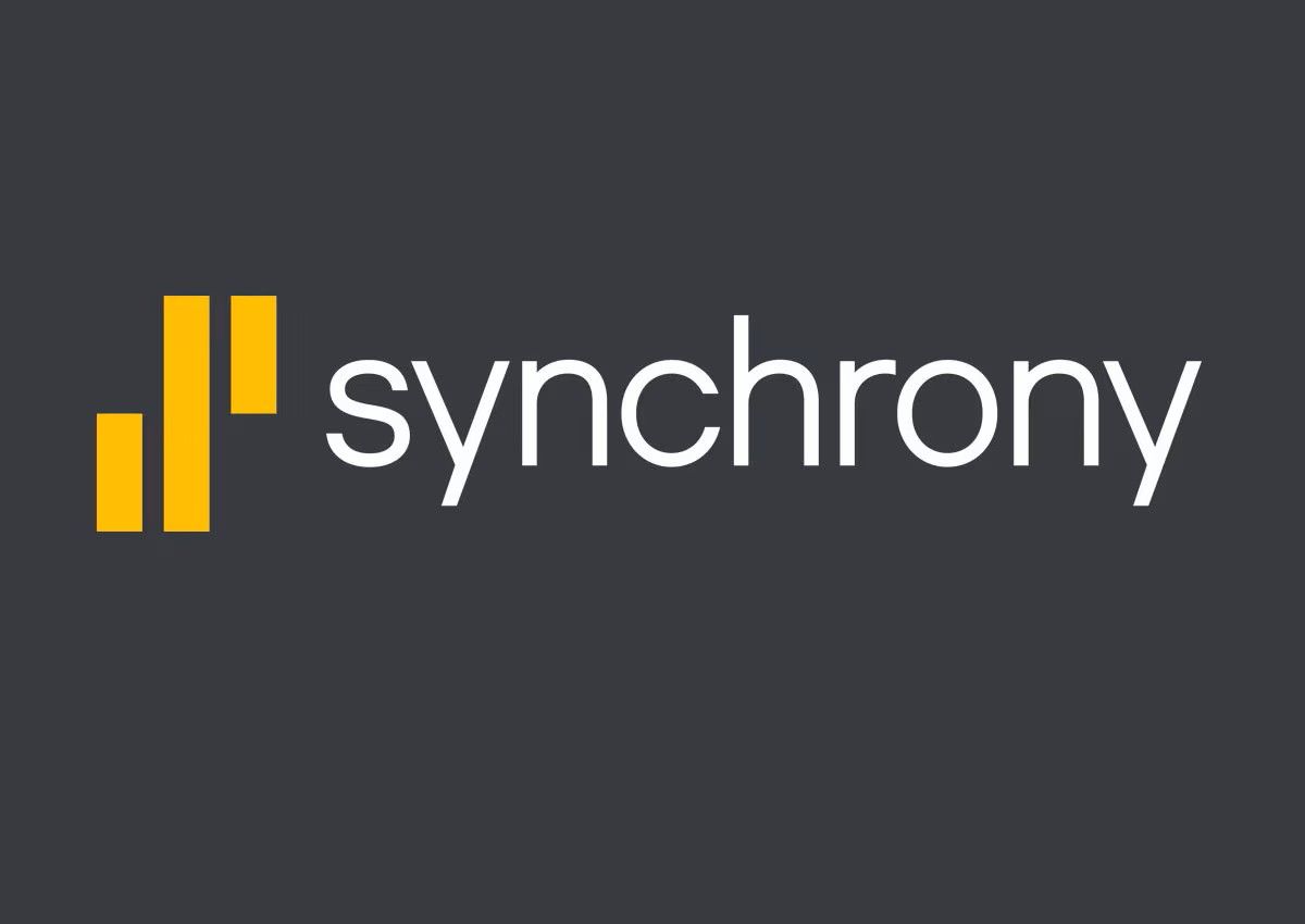 Synchrony logo: yellow stylized graphic and text on a dark background.
