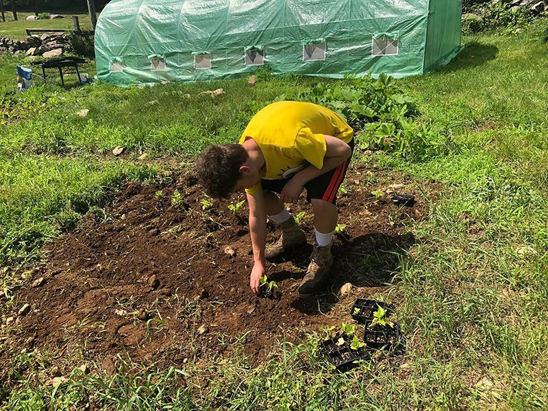 child working in the garden