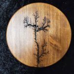 Wood coaster with fractal burned tree design.