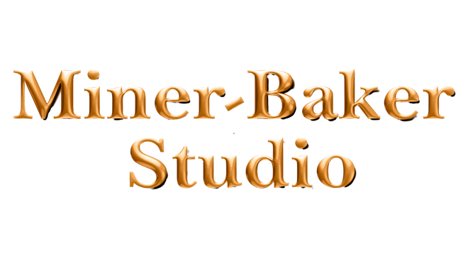 The word miner baker studio is written in gold on a black background