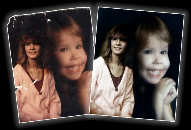 A collage of four pictures of a young girl smiling