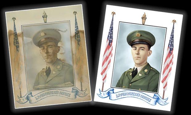 Two framed pictures of a man in a military uniform
