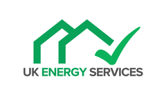 The logo for uk energy services has a green check mark on it.