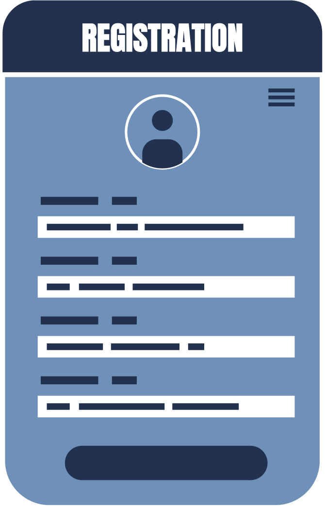 A blue cell phone with a registration form on it.