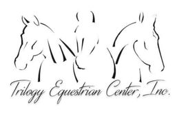 A black and white logo for trilogy equestrian center inc.