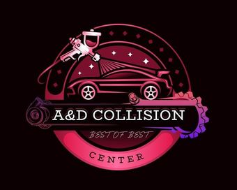 Logo for A&D Collision Center: red car, spray gun, and text on a dark background.