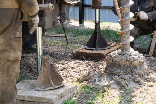 A man is digging a hole in the ground with a drill.Grundfos