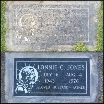 Headstone before and after cleaning: 