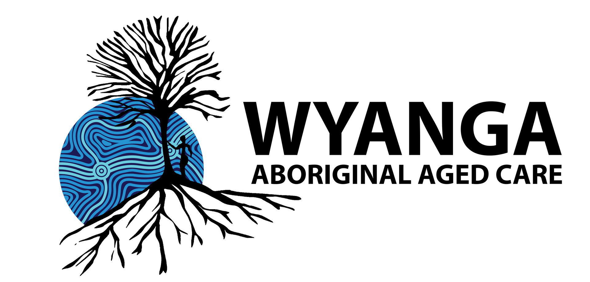 The wyanga aboriginal aged care logo has a tree with roots coming out of it.