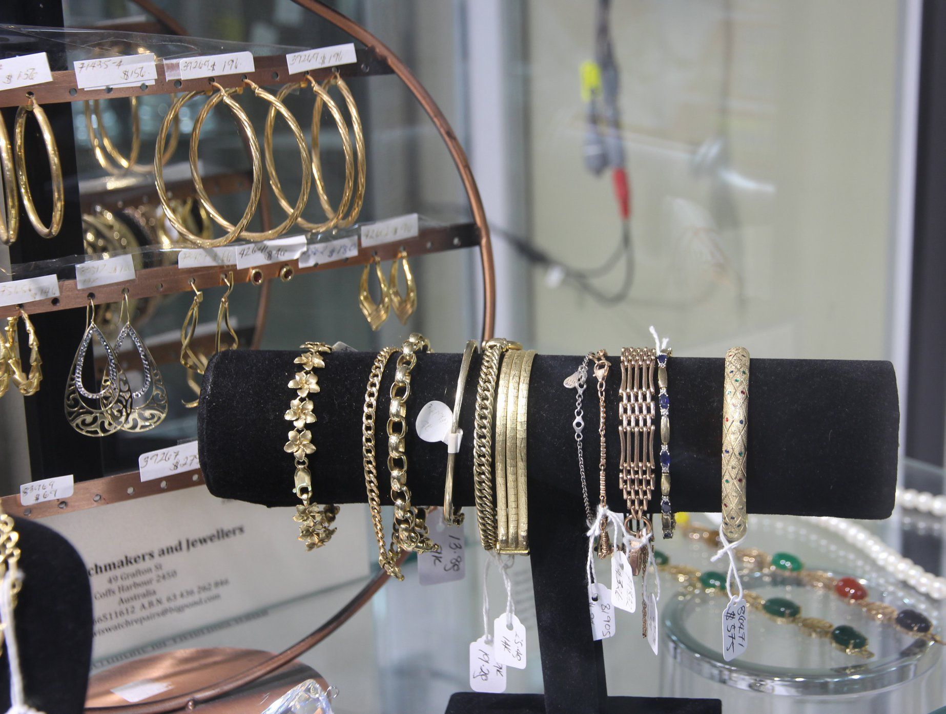 Gold Bracelets & Earrings on Display  — Pawnbrokers & Cash Loans in Coffs Harbour