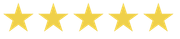 Five gold stars in a row, representing a perfect rating.