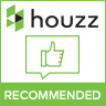 A houzz logo with a thumbs up in a speech bubble.