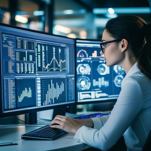 Corporate investigator reviewing financial data on a computer screen.
