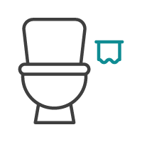 Toilettes avec porte-serviettes en papier bleu sarcelle.