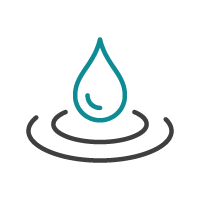 Goutte d'eau bleu sarcelle avec ondulations, bordée de gris.