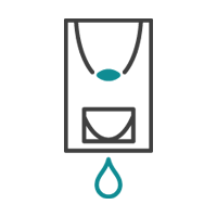 Distributeur de désinfectant pour les mains avec une goutte de désinfectant.