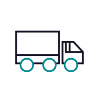 Camion de livraison avec roues bleu sarcelle.