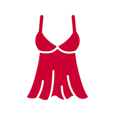 Une icône rouge d'une robe avec un soutien-gorge sur fond blanc.