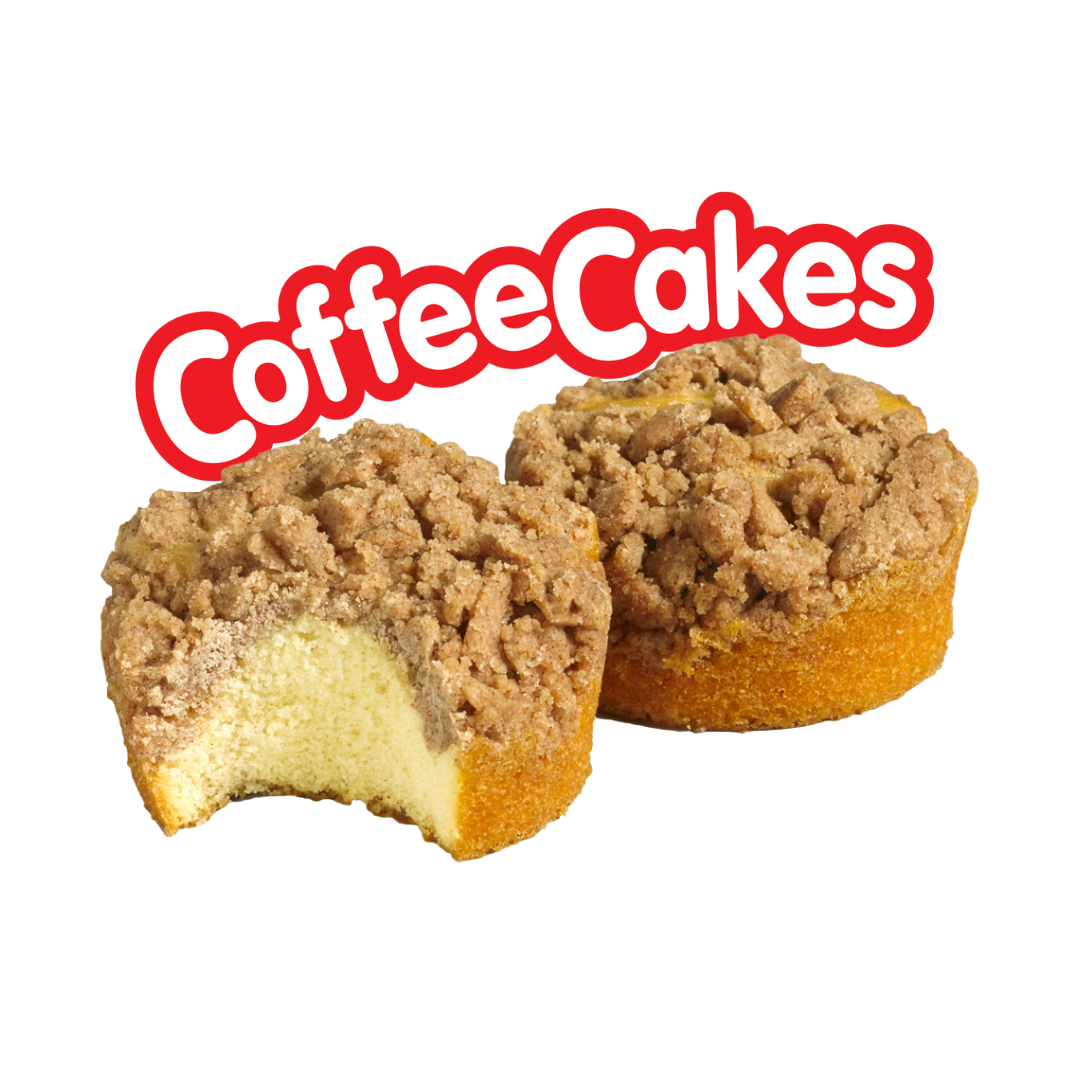 Two coffee cakes with a bite taken out of one of them