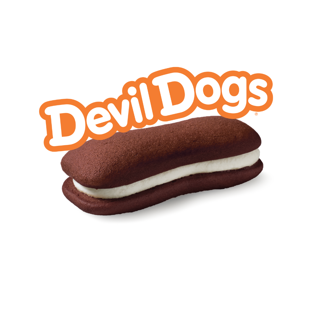 A devil dogs cookie with white frosting on it