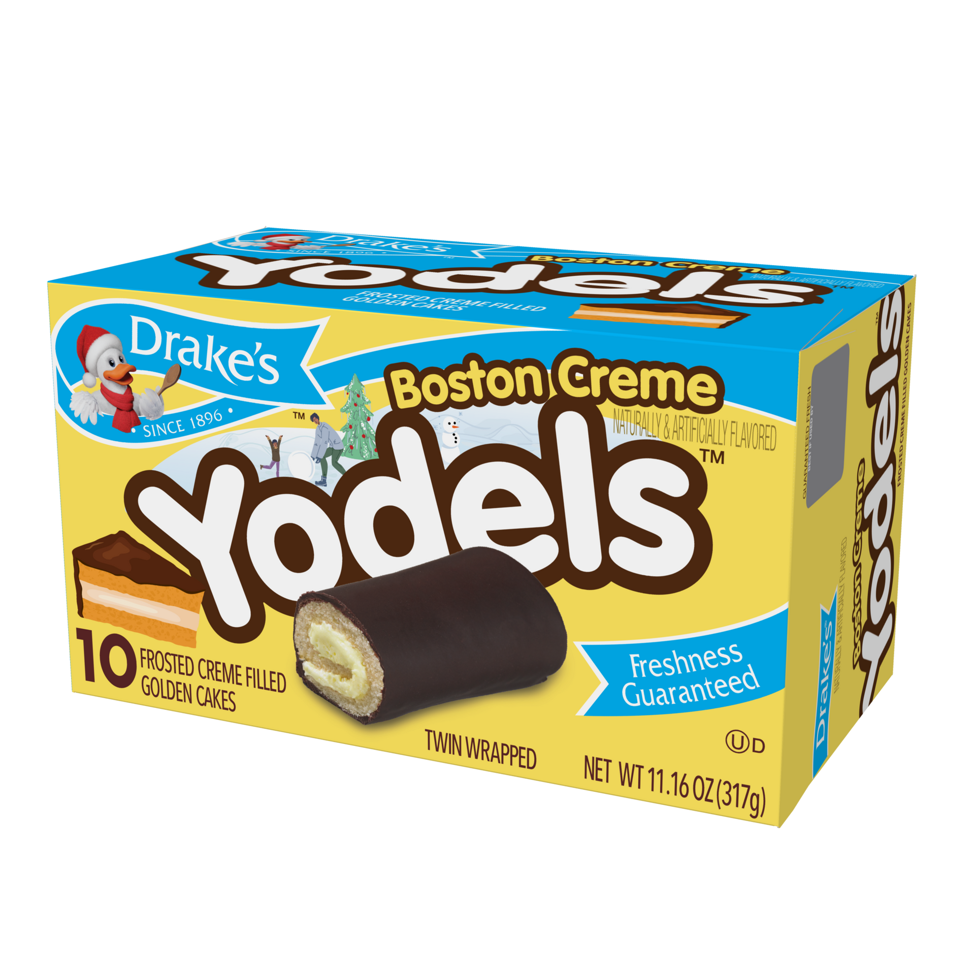 A box of drake 's yodels boston creme