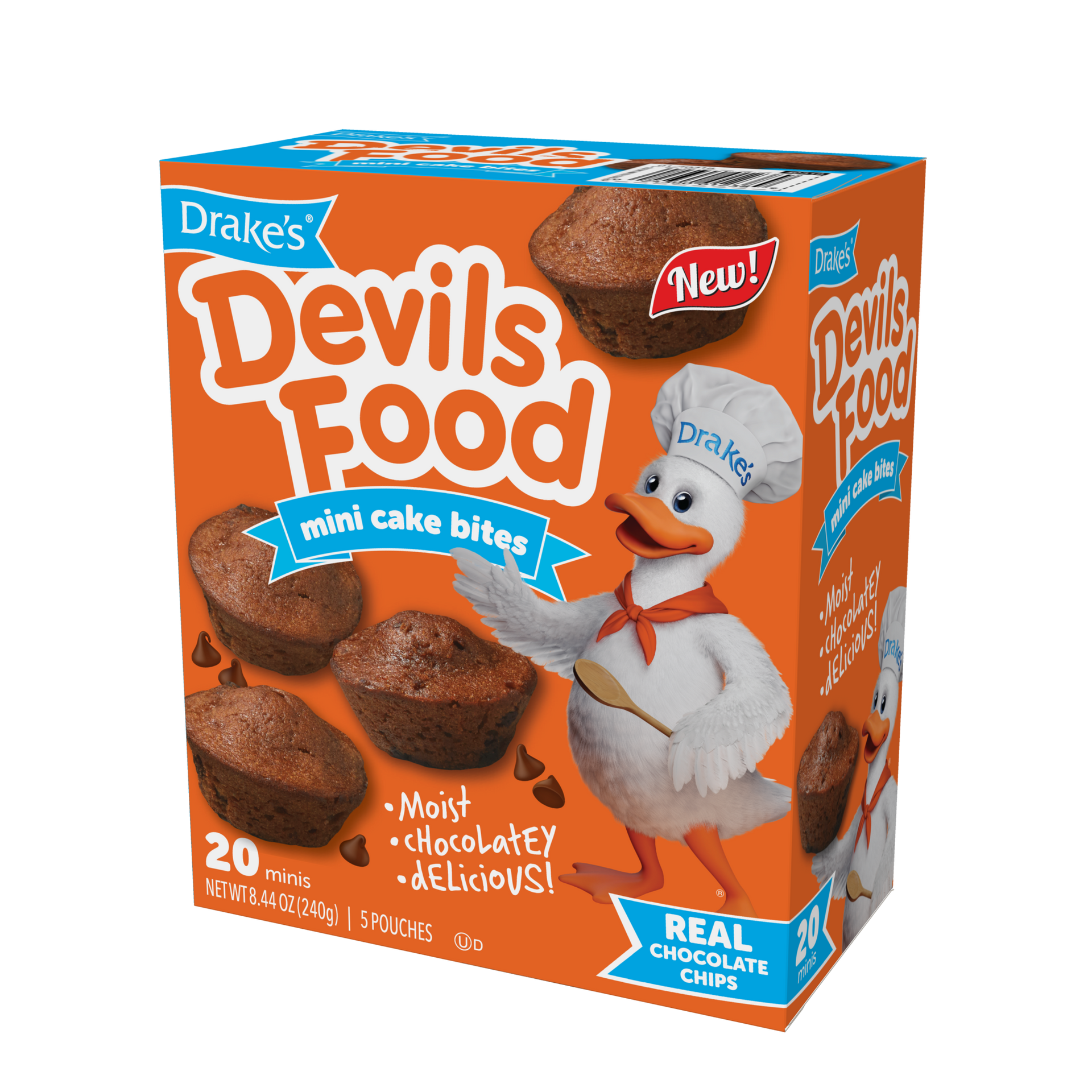 A box of drake 's devil 's food mini cake bites