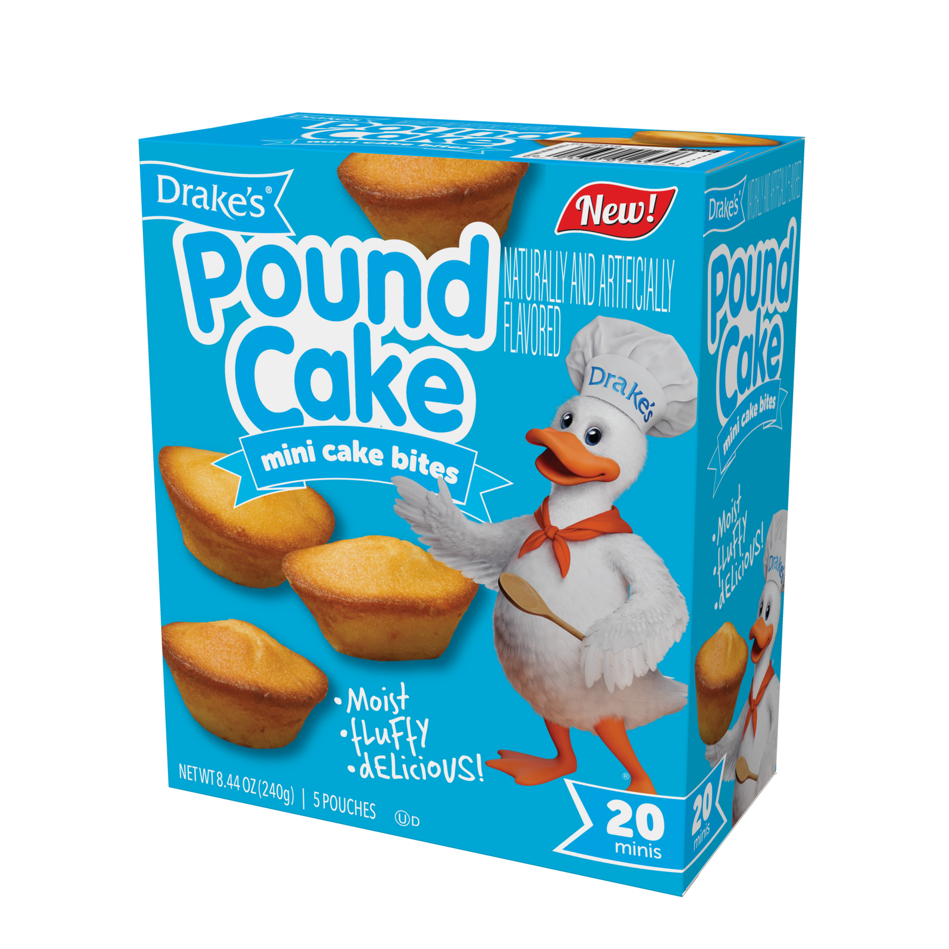 A box of drake 's pound cake mini cake bites