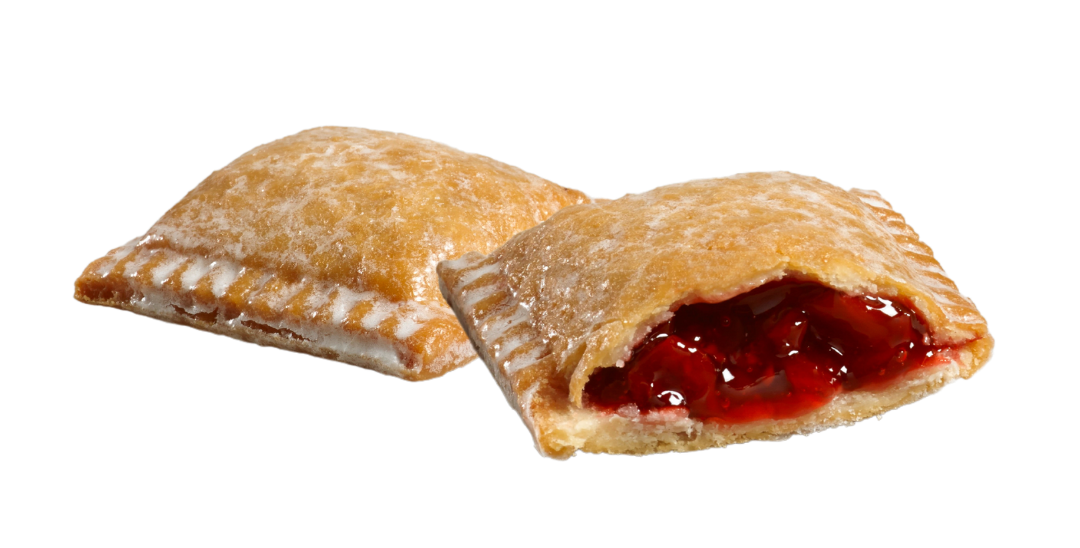 Two pastries with cherry filling on a white background.