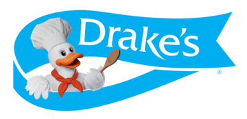 The Drake's brand logo featuring a white duck wearing a chef's hat and red scarf, holding a wooden spoon on a blue banner.