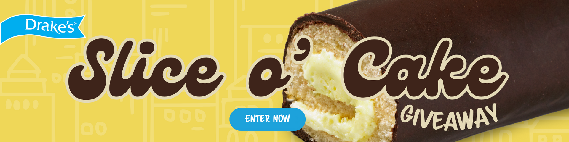 A slice of cake giveaway is being advertised on a yellow background