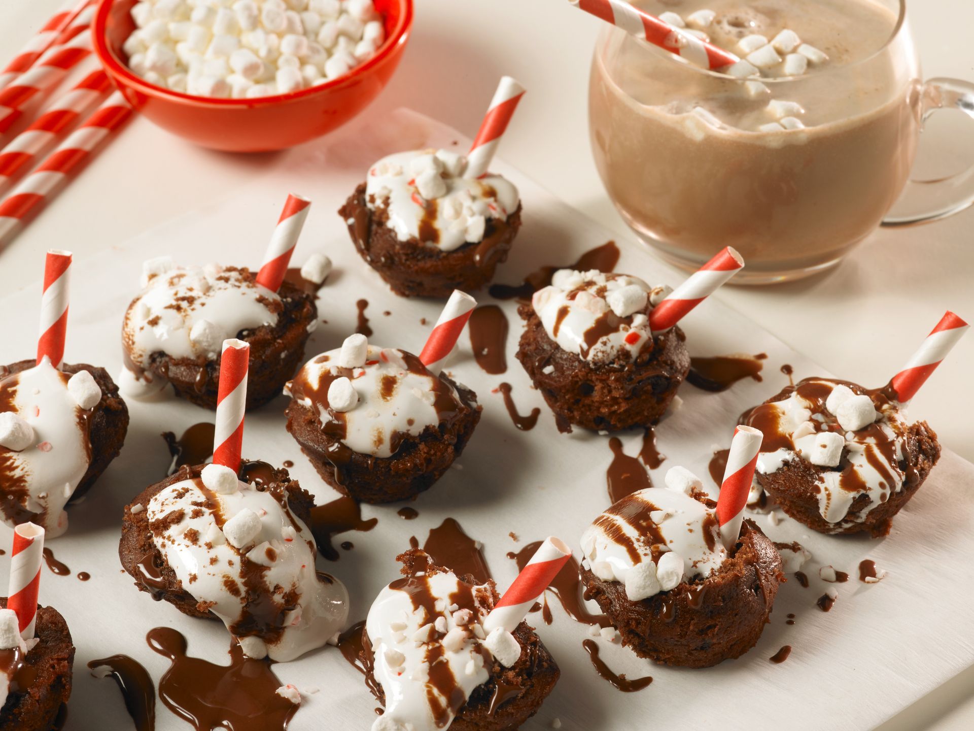 Devils Food Cake Mini Cake Bites with Mint Frosting