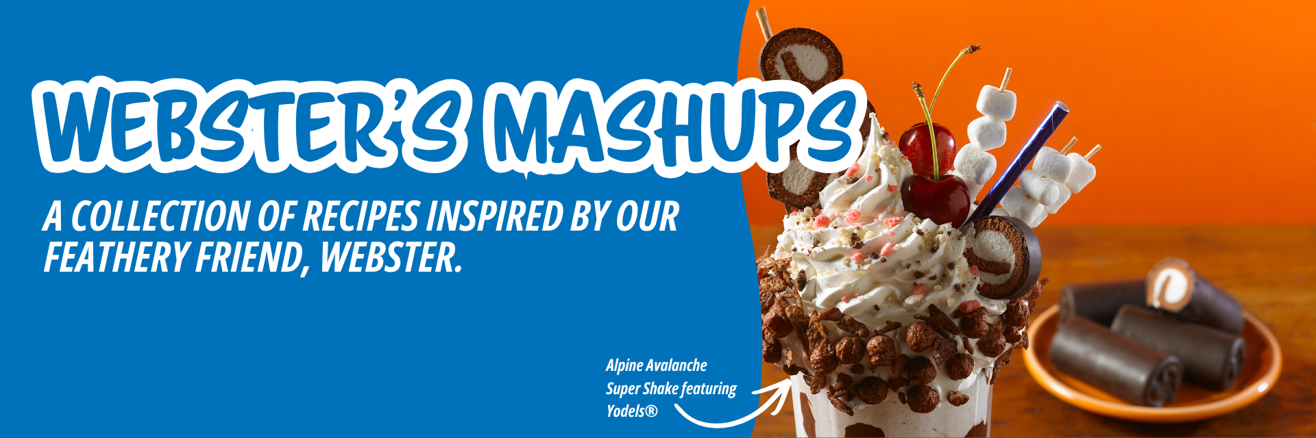 A promotional banner for webster's mashups drake's cakes recipes