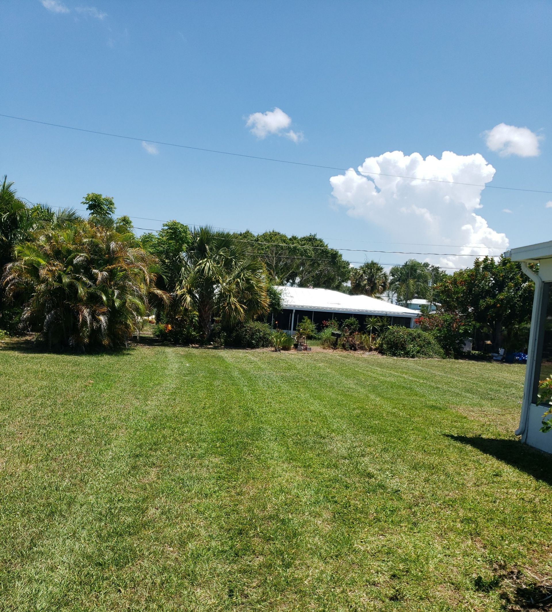 A large grassy field with a house in the background
