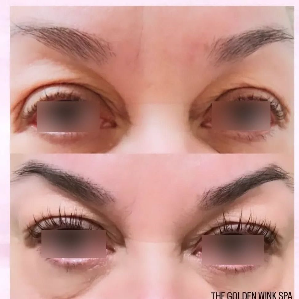 A before and after photo of a woman 's eyebrows.