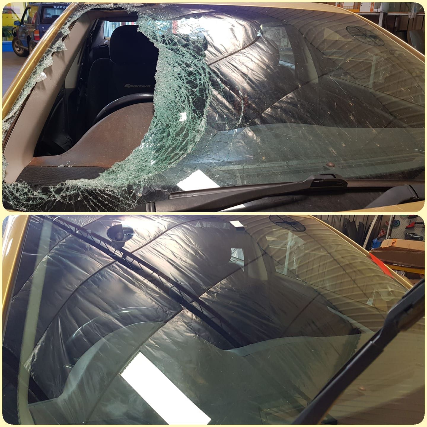 A Before and After Photo of a Broken Windshield — Trusty Glass In Alice Springs, NT