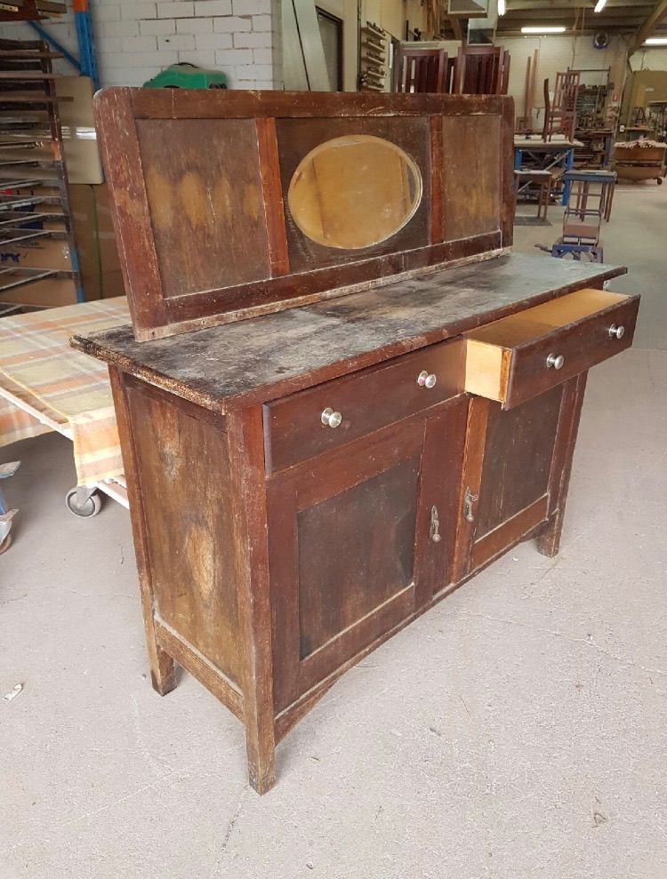 A Wooden Cabinet With Drawers And A Mirror On Top Of It — Envisage Furniture in Kialla, VIC