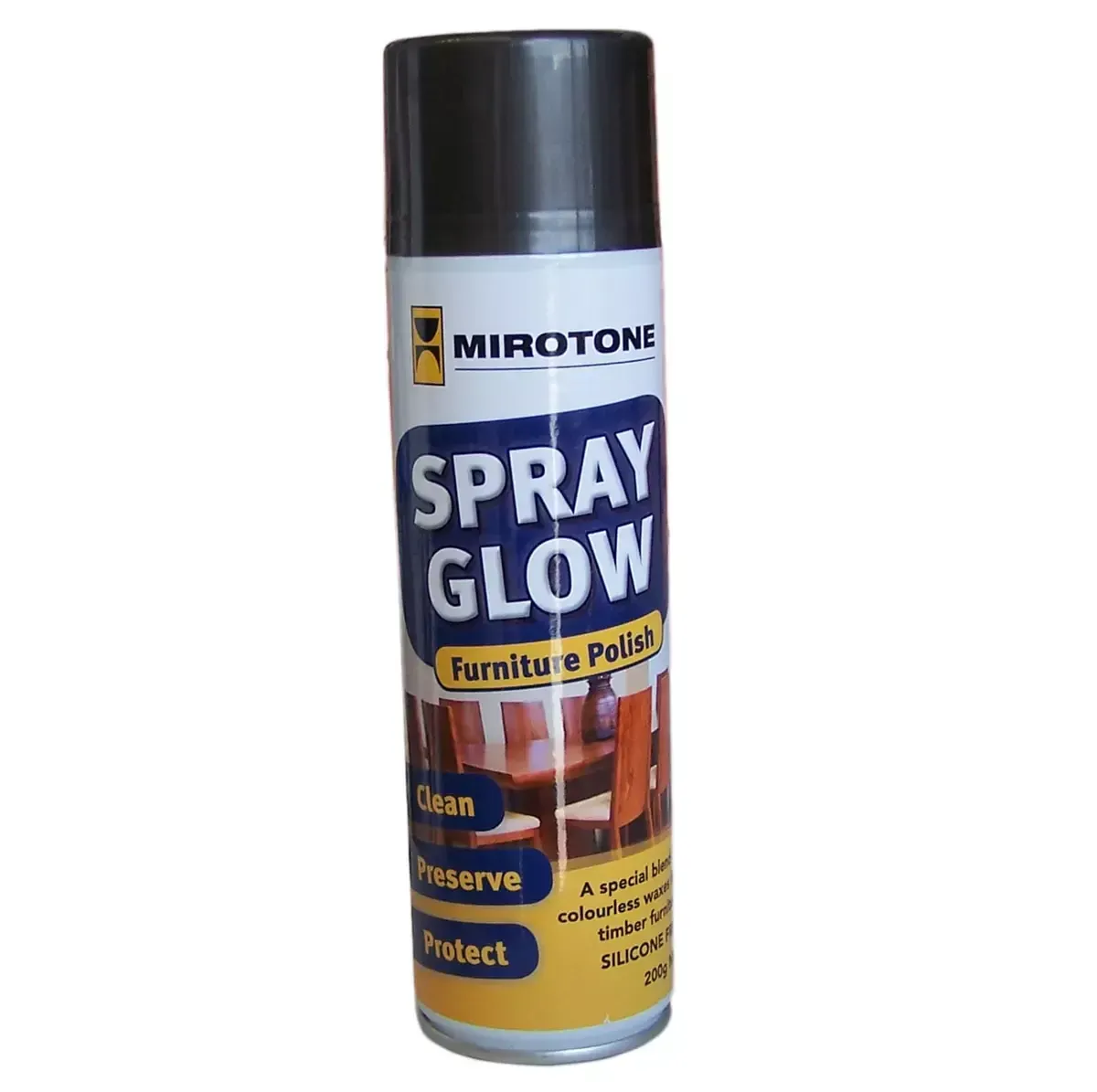 A Bottle of Spray Glow Furniture Polish on a White Background — Envisage Furniture in Kialla, VIC