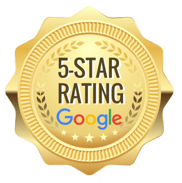 A gold badge that says `` 5 star rating google ''