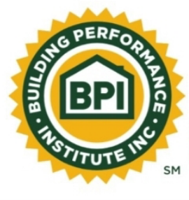 A building performance institute inc logo with a house in the center
