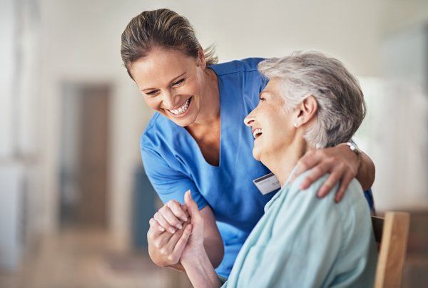 Happy Elder With Her Caregiver — San Rafael, CA — Terra Linda Christian Homes Inc.