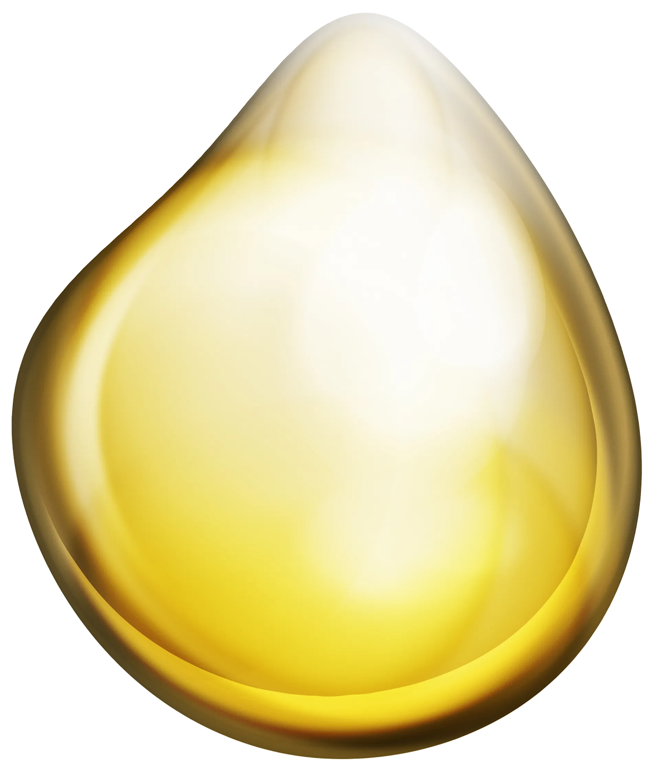 Une goutte jaune de liquide sur fond blanc