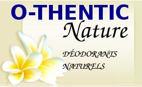 Un logo pour les déodorants o-thentic nature naturals avec deux fleurs dessus.