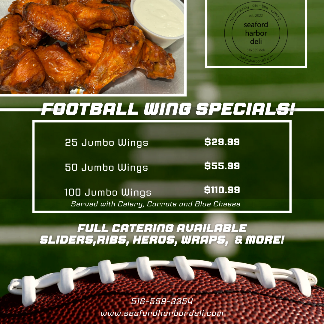 An advertisement for a football wing special