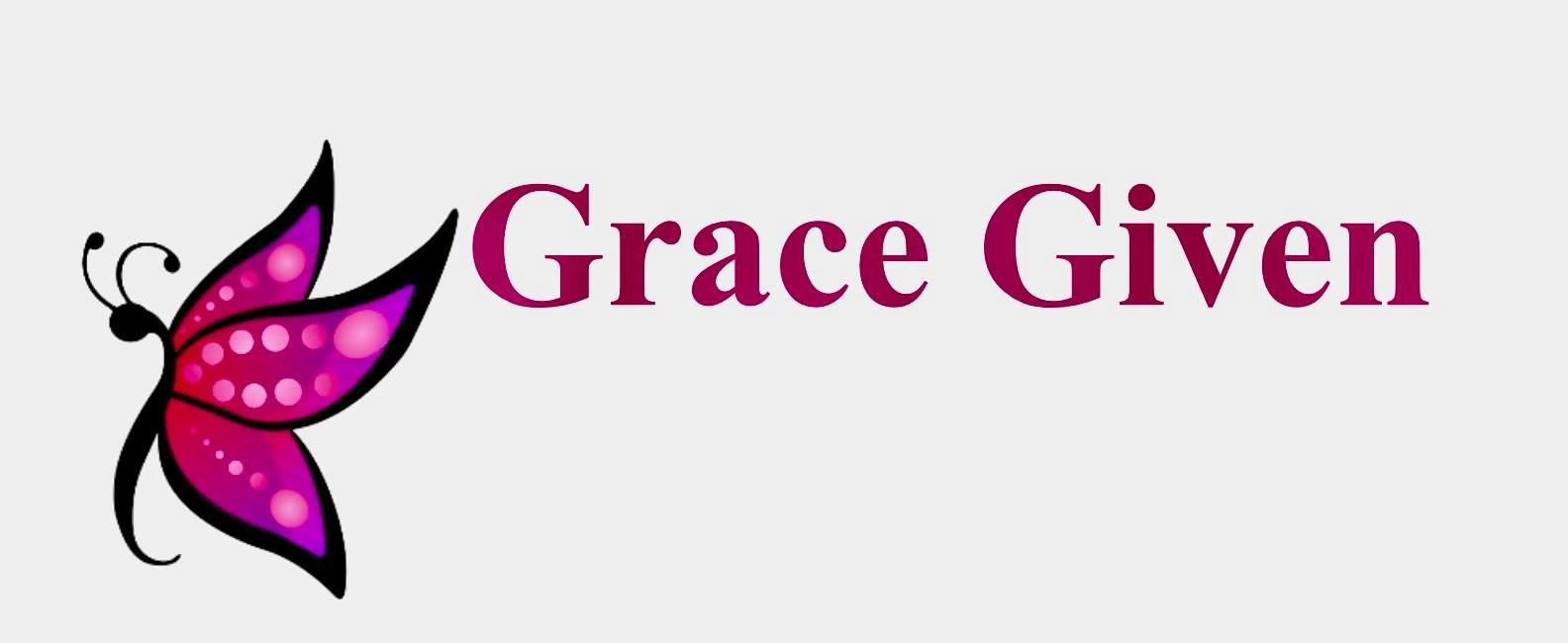 A logo for grace given with a pink butterfly on a white background.