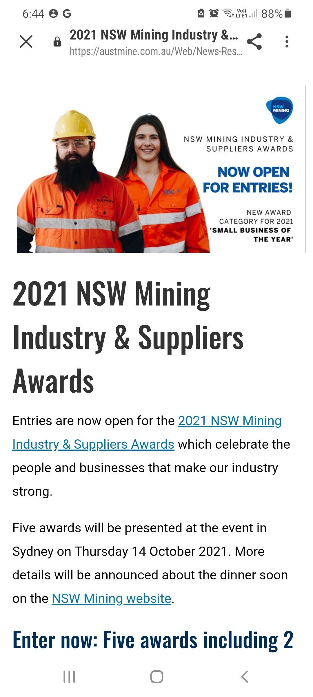2021 NSW Mining Industry & Suppliers Awards
